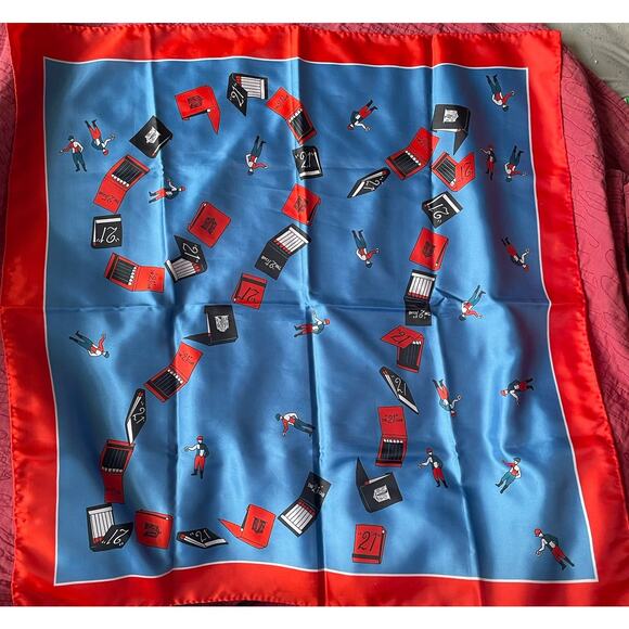 Vintage The 21 Club Scarf Red Blue 100% Silk Made In Japan Jockeys Matchbooks - Picture 3 of 16